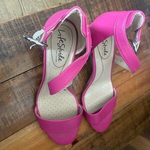 Life Stride Pink Block Heel Ankle Strap Heels